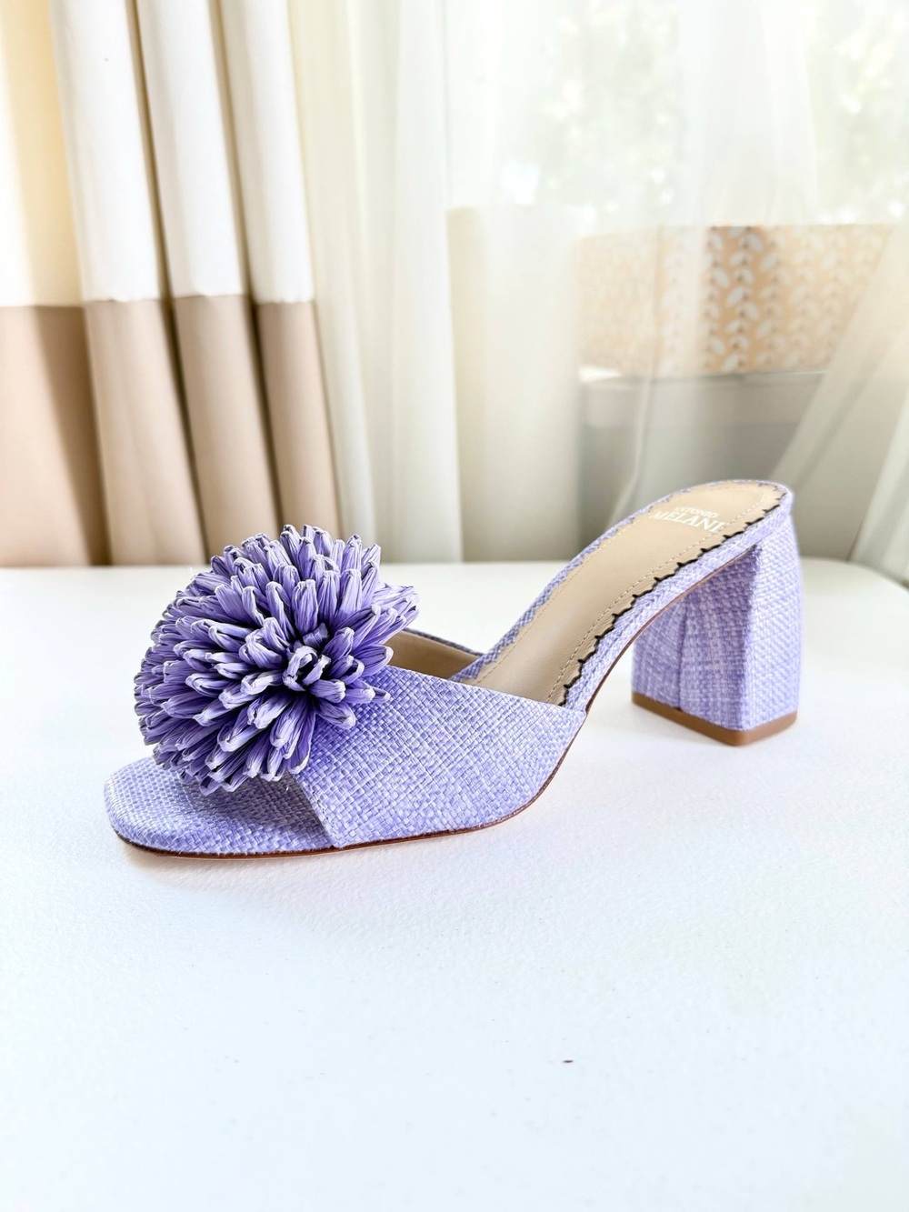 Antonio Melani Women Lavender Woven Block Heel Mule Raffia Flower Size 8.5 NWT - Picture 6 of 12